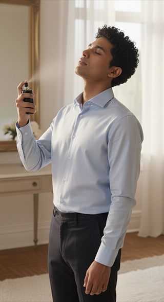 Young 20 years boy using perfume